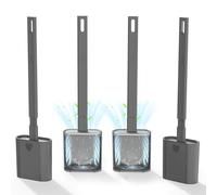 Toilet Brushes, 4 Pack Bathroom Silicone Toilet Brush with Holder Sets with No-Slip Long Plastic Handle and Soft Flexible Bristles, Toilet Brushes and holders and Base for Anti-drip (Gery)