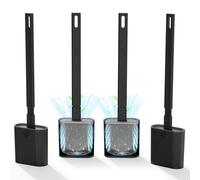 Toilet Brushes, 4 Pack Bathroom Silicone Toilet Brush with Holder Sets with No-Slip Long Plastic Handle and Soft Flexible Bristles, Toilet Brushes and holders and Base for Anti-drip (Black)