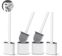 Toilet Brushes, 4 Pack Bathroom Silicone Toilet Brush with Holder Sets with No-Slip Long Plastic Handle and Soft Flexible Bristles, Toilet Brushes and holders and Base for Anti-drip (White)