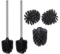 Toilet Brushes Set of 2 with 3 Replacement Brush Heads, WAVEWO Toilet Brush with Stainless Steel Handle for Bathroom, Replacement Brush Diameter 7 cm, Brushed Silver