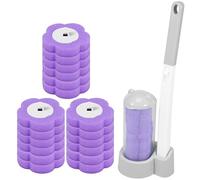 Toilet Cleaning Kit Set, Toilet Brush Wand Kit with Handle Cleaner Brush Toilet Cleaning System for Sink Bathtub Wash Basin Mop Pool (Grey Handle+storage Caddy+18 Purple Brush Heads)