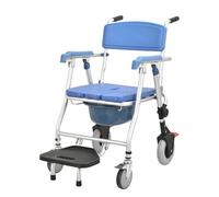 Toilet Commode Chair Wheeled Walker with Seat Bedside Commode Transport Wheelchair Shower Chair with Arms and Back Detachable Pot and Brakes Wheelchair for Elderly Disabled Person