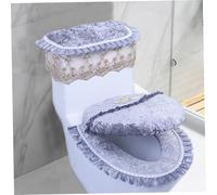 Toilet Cover Set with Toilet Lid Cover Toilet Seat Cover and Toilet Tank Cover 3PCS Hidden Floral Pattern Cover Set with Lace Edging for Comfort and Warmth Toilet Tank Cover Toilet Lid Cover Toilet Se