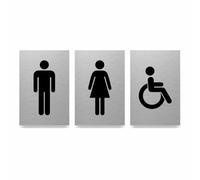 Toilet Door Sign 3 Pack - Slimline Aluminium - 100 x 150mm - Ladies, Gents & Accessible Symbols - Self-Adhesive Washroom Sign Set