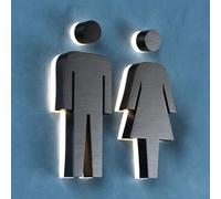 Toilet Door Sign, LED Men Women Restroom Sign Black 20x2cm(B)