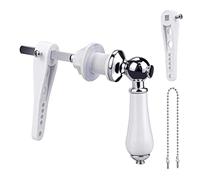 Toilet Flush Handle Replacement, Toilet Cistern Lever Handle +2 Replacement Fittings White Porcelain Vintage Cistern Lever Universal Fit Toilet Cistern Handle Chrome Plated for Toilet Wc Cistern Tank