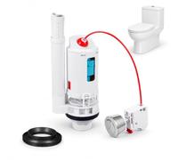 Toilet Flush System Replacement, Complete Toilet System Replacement Kit, White ABS Cistern Flush Valve with Push Button & Rubber Ring, Dual Flush Cable Control Drain Valve for Universal Toilet Repair