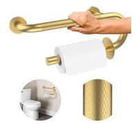 Toilet Grab Bars 16 Inch - Toilet Paper Holder Grab Bar Stainless Steel Knurled Toilet Grab Bars for Seniors Bathtub Bathroom Rails for Elderly Bath Safety Balance Support, Gold