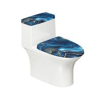 Toilet Lid Cover and Toilet Tank Cover Blue Gold Marble Stretch Soft Polyester Washable Dust Covers with Elastic Bottom for Bathroom Fits Most Tanks & Lids (6 Pieces)
