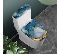 Toilet Lid Cover and Toilet Tank Cover Blue Gold Marble Stretch Soft Polyester Washable Dust Covers with Elastic Bottom for Bathroom Fits Most Tanks & Lids (6 Pieces)