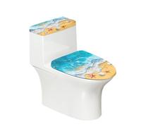 Toilet Lid Cover and Toilet Tank Cover Blue Yellow Beach Stretch Soft Polyester Washable Dust Covers with Elastic Bottom for Bathroom Fits Most Tanks & Lids (6 Pieces)