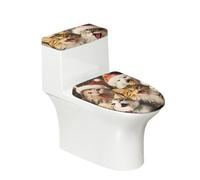 Toilet Lid Cover and Toilet Tank Cover Brown Christmas Cat Stretch Soft Polyester Washable Dust Covers with Elastic Bottom for Bathroom Fits Most Tanks & Lids (6 Pieces)