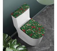 Toilet Lid Cover and Toilet Tank Cover Christmas Green Candy Stretch Soft Polyester Washable Dust Covers with Elastic Bottom for Bathroom Fits Most Tanks & Lids (6 Pieces)
