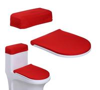 Toilet Lid Cover and Toilet Tank Cover,Elastic Edges, Soft Bathroom Covers for Standard Oblong Round Elongated Bath Room Bowl Lids, Washable (Red)