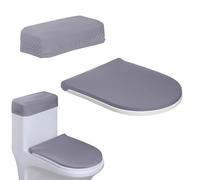 Toilet Lid Cover and Toilet Tank Cover,Elastic Edges, Soft Bathroom Covers for Standard Oblong Round Elongated Bath Room Bowl Lids, Washable (Gray)