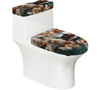 Toilet Lid Cover Set Elasticity Soft Smooth Fashion Decorate Durable with Exquisite Flowers By The River in Winter Print