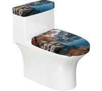 Toilet Lid Cover Set Elasticity Soft Smooth Fashion Decorate Durable with Exquisite Flowers By The River in Autumn Print