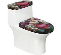 Toilet Lid Cover Set Elasticity Soft Smooth Fashion Decorate Durable with Exquisite Rose Bouquet Print