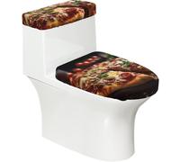 Toilet Lid Cover Set Elasticity Soft Smooth Fashion Decorate Durable with Exquisite Tantalizing Sausage Pizza Print