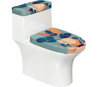 Toilet Lid Cover Set Elasticity Soft Smooth for Unique Blue Orange Turtleback Bamboo Print Home Decor Easy to Clean Install