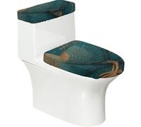 Toilet Lid Cover Set Elasticity Soft Smooth for Unique Cyan Peacock Print Home Decor Easy to Clean Install