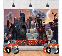 Toilet Man Birthday Party Supplies Backdrop 5x3 Skibidi Happy Birthday Background Photography Cartoon Party Decorations Banner Photo Booth Props