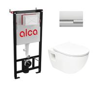 Toilet Pack Frame + SAT Wall-Hung Rimless Toilet + Matt Chrome Flush Plate (Alca-Project-M1732)