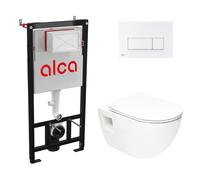 Toilet Pack Frame + SAT Wall-Hung Rimless Toilet + White Flush Plate ( Alca-Project-M570)