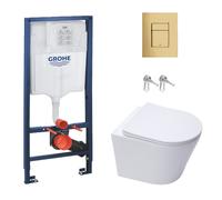 Toilet Pack Grohe Rapid SL Frame + Infinitio Rimless Toilet + Grohe Gold Mirror Effect Flush Plate (RapidSLInfinitio-gold)