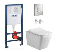 Toilet Pack Rapid SL Frame + Infinitio Rimless Toilet + Soft-Close Seat + Matt Chrome Plate (RapidSL-SquareInfinitio-7)