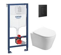 Toilet Pack Rapid SL Frame + SAT Infinitio Rimless Toilet + Matt Black Flush Plate (RapidSL-Infinitio-KF0)