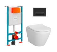 Toilet Pack V-Fix Frame + Integra Rimless Wall-Hung Toilet + Soft-Close Seat + Matt Black Flush Plate (V-FixIntegra-B)