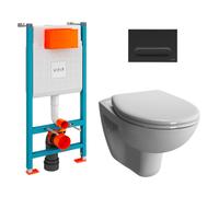 Toilet Pack V-Fix Frame + Normus Rimless Toilet + Soft-Close Seat + Matt Black Flush Plate (V-FixNormus-B)