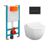Toilet Pack V-Fix Frame + Sento Rimless Wall-Hung Toilet + Soft-Close Seat + Matt Black Flush Plate (V-FixSento-B)