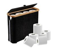 Toilet Paper Bin - Folding Self-Standing Bucket - with Lid and Handle, Toilet Roll Storage Basket, for Up to 12 Rolls, Home Bathroom