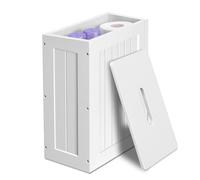 Toilet Paper Cabinet, White Wooden Slimline Shaker Unit, Bathroom Roll Paper Holder for Bathroom, Toilet Roll Storage Tidy Box with Lid, Paper Storage Cabinet Easy to Assemble, 35H x 27W x 14D cm