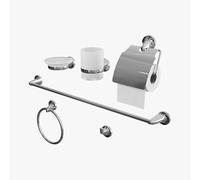 Toilet Paper Holder And Hooks, 6 Piece set in Chrome Finish and Modern Design