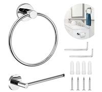 Toilet Paper Holder and Towel Ring Set, Toilet Towel Holder Stainless Steel Toilet Roll Holder Towel Ring Hanging Round Hanger Polished Chrome Contemporary Bathroom Accessory Set for Bathroom,Hotel