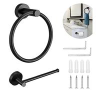 Toilet Paper Holder and Towel Ring Set, Toilet Towel Holder Toilet Roll Holder Towel Ring Hanging Round Hanger Polished Chrome Contemporary Bathroom Accessory Set for Bathroom,Hotel, Black
