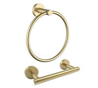 Toilet Paper Holder and Towel Ring, Towel Holder Wall Mounted SUS 304 Stainless Steel Double Post Pivoting Adjustable TP Large Mega Roll Holder-Brushed Gold