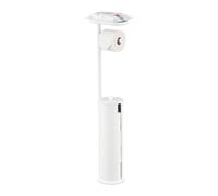 Relaxdays toilet roll holder for 4 spare rolls, shelf, metal, HxWxD: 91 x 22 x 14 cm, white toilet paper stand