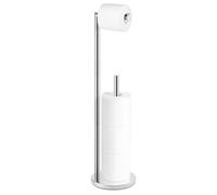Toilet Paper Holder Stand - Free Standing Chrome Roll Holder for 4 Rolls With Storage