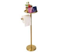 Toilet Paper Holder Stand Gold with Shelf on Top, Sturdy TP Roll Holder Floor Standing, Stainless Steel Base (Gold)