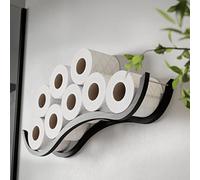 Toilet paper holder storage wall mount bathroom toilet paper organizer roll shelf unique wood holder for tissue paper towel wooden bath accessories Wave (Black)