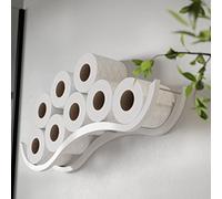 Toilet paper holder storage wall mount bathroom toilet paper organizer roll shelf unique wood holder for tissue paper towel wooden bath accessories Wave (White)