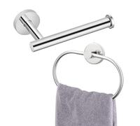 Toilet Paper Holder/Towel Ring, Eolax Chrome Bathroom Hardware Accessories, Stainless Steel Perforated Roll Holder and Hand Towel Holder, Wall Mounted, 2 Pieces