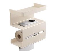 Toilet Paper Holder Wall Mount with Shelf | No Drilling Tissue Holder for Bathroom - Modern Space-Saving Rack Organizer Dispenser Extender for Powder Room Apartment RV Commercial Guest