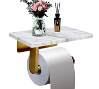 Toilet Paper Holder with Natural Marble Shelf for Bathroom Washroom,Wall Mounted Tissue Holder Suitable for Mega Roll (Brushed Gold, Middle 7.87 * 4.72 in)