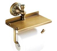 Toilet Paper Holder with Phone Shelf, Bathroom Toilet Paper Roll Holder Antique Bronze Brass Wall Mounted Bathroom Hardware Accessories,Pattern Carving Design