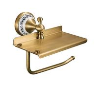 Toilet Paper Holder with Phone Shelf, Bathroom Toilet Paper Roll Holder Antique Bronze Brass Wall Mounted Bathroom Hardware Accessories,Porcelain Design